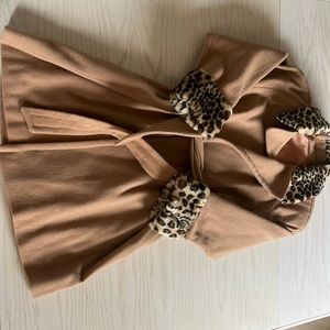 Women’s Camel Faux Leopard Wool Coat
